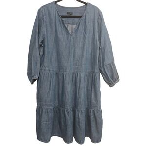 Talbots Chambray Dress Womens XL Cotton Casual Minimalist Denim Look Midi Shift